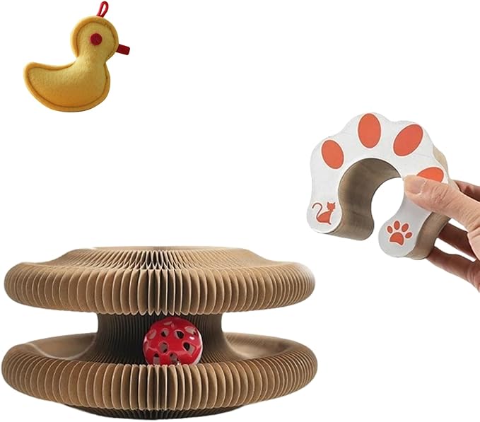 Magic Organ Cat Scratching Board with A Ball Foldable Toy Set with Foldable Cat Toy and Felt Cat Toy Interactive Kitten Toy for Kitten and Small Animals (Brown, Small)