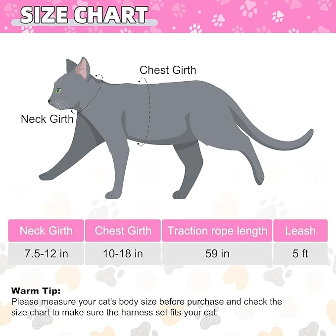 KOOLTAIL Cat Harness and Leash Set Escape Proof with Cat Airtag Holder Collars (3 in 1), Comfortable Lightweight Adjustable Kitten Harness for Small Medium Large Cats Safe Walking & Travel, Pink