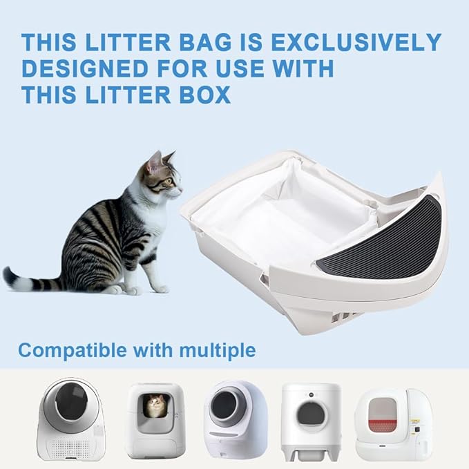 120 Count Waste Drawer Liners Bags Compatible with Litter Box Robot 3/4, Thick Self-cleaning Cat Litter Box Liners refill with Drawstring 9-11 Gallons, Replacement Waste Bags for Cat Pan Waste