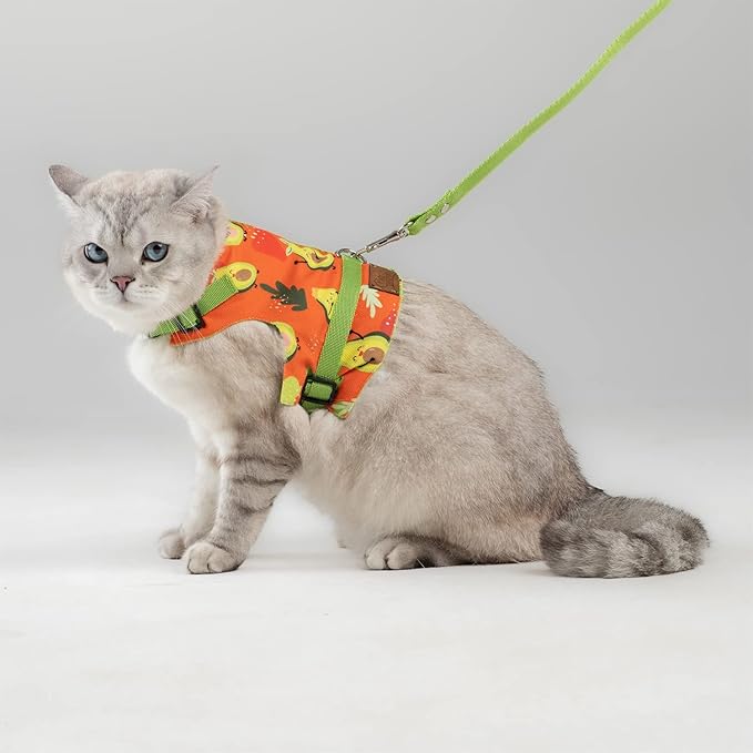 Cat Harness and Leash Set, Cats Escape Proof - Adjustable Kitten Harness for Large/Medium/Small Cats, Walking Travel Petsafe Harness (Avocado, Small)
