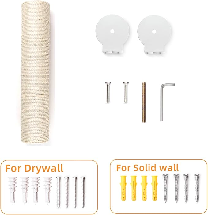 Sisal Rope Sturdy Cat Scratching Post - Wall Scratchers for Indoor Cats, 1 Tie Vertical Cat Climbing Pole, Cat Wall Furniture