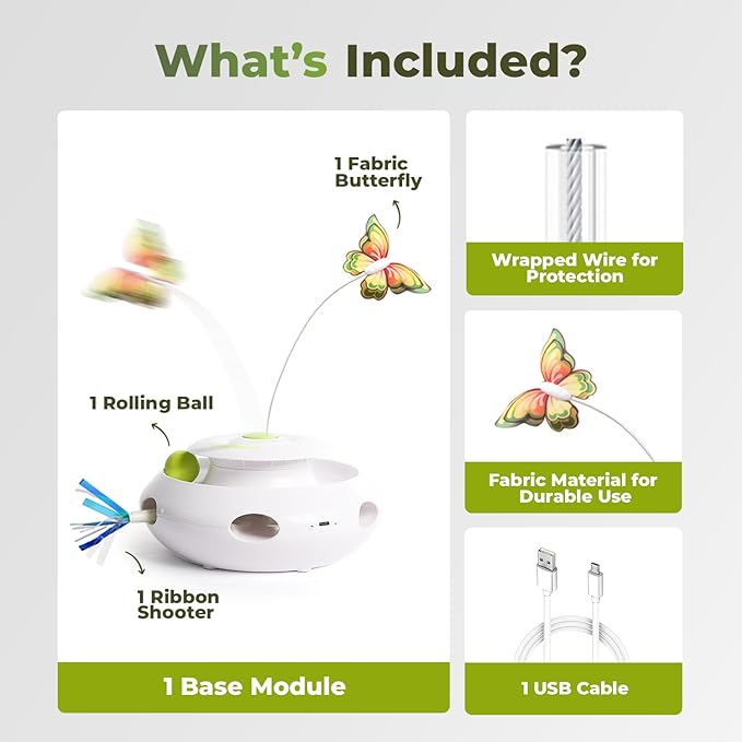 ALL FOR PAWS 3 in 1 Interactive Cat Butterfly Flutter Toy with Rolling Balls, Poping Feather Toy Automatic Kitten Spinner Toys Mental Stimulation for Indoor Cats, USB Rechargeable Kitty Toys