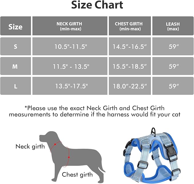 Rttochfy Cat Harness and Leash Set, Adjustable and Reflective Cat Vest, Escape Proof Kitten Harness, Easy to Put on with 3 Buckles for Cats Walking and Traveling (Blue, L)