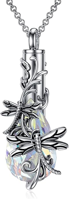 Animal Crystal Urn Necklace For Ashes Sterling Silver Butterfly Dragonfly Bee Phoenix Peacock Hummingbird Fox Angel Wing Pentagram Pentacle Cremation Necklace Heart Teardrop Urn Holder Necklaces For Women Memorial Jewelry