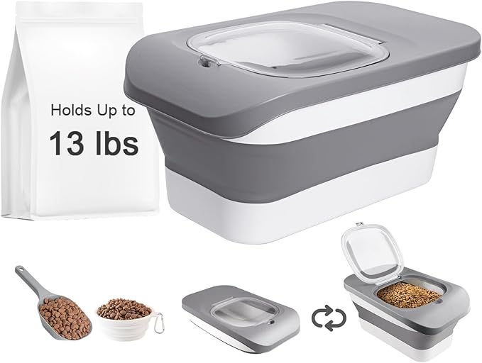 13 Lbs Dog Food Container, Collapsible Dog Food Storage Container with Airtight Lid, Cat Food Storage container Dry Food for Pets, Rice, Cereal, Silicone Pet Bowl and Dog Food Scoop