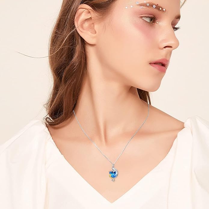 AOBOCO Valentine Cat Necklace for Women 925 Sterling Silver Cat Pendant Necklace Embellished with Crystals from Austria Jewelry Gifts for Cat Lovers