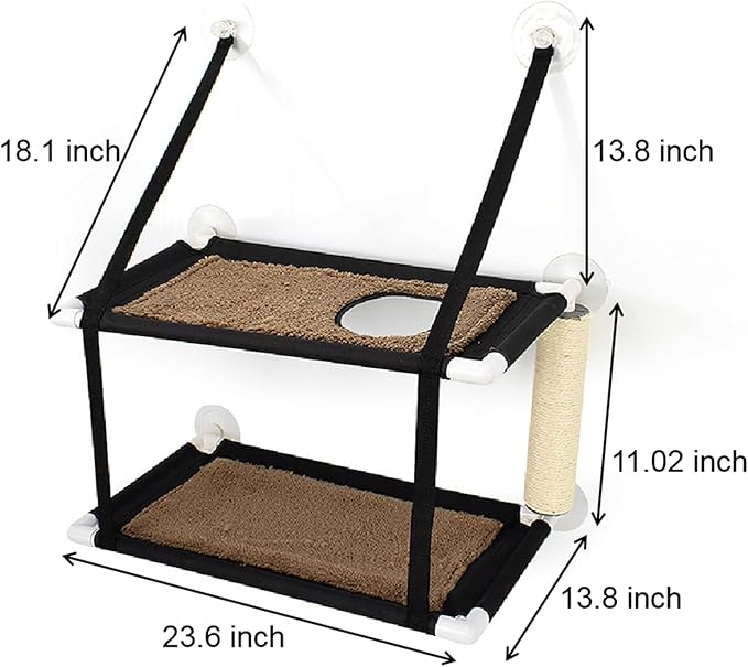 EWES Cat Window Perch Double-Deck with Scratching Post,Cat Window Hammock for Large Cats，Cat Soft Wall Shelves Seat Cat Bed