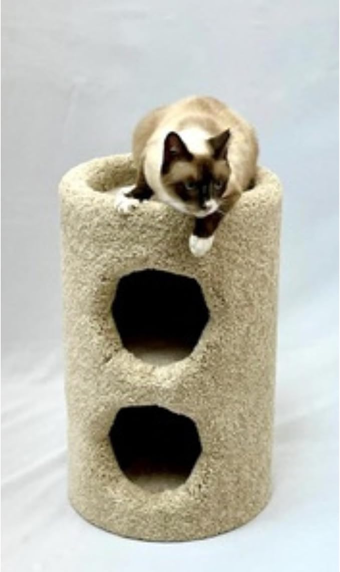 GIA Home Furniture Series Cat Two Story Condo with Cozy Hideaway, Play Tube, and Scratching Post,Set of 1, Beige