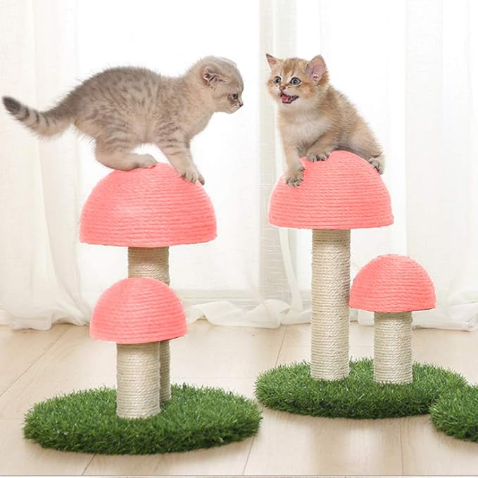 PowerKing Mushroom Cat Scratching Post, 15 x12 Inches Claw Scratching Post for Kitty, Natural Sisal Cat Scratchers Pole, Cat Interactive Toys, Cat Tree Tower (Pink)