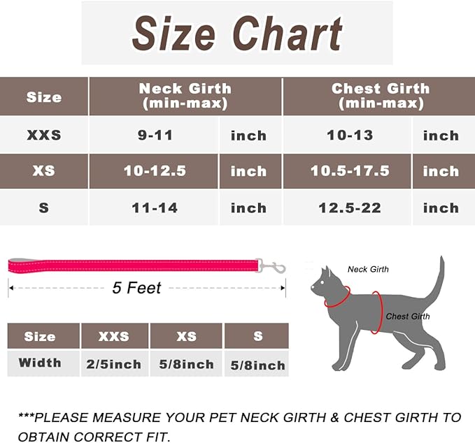 Cat Harness and Leash Set for Walking Escape Proof for Small Large cat Kitten Harness with ID tag Pocket (Pink,S)