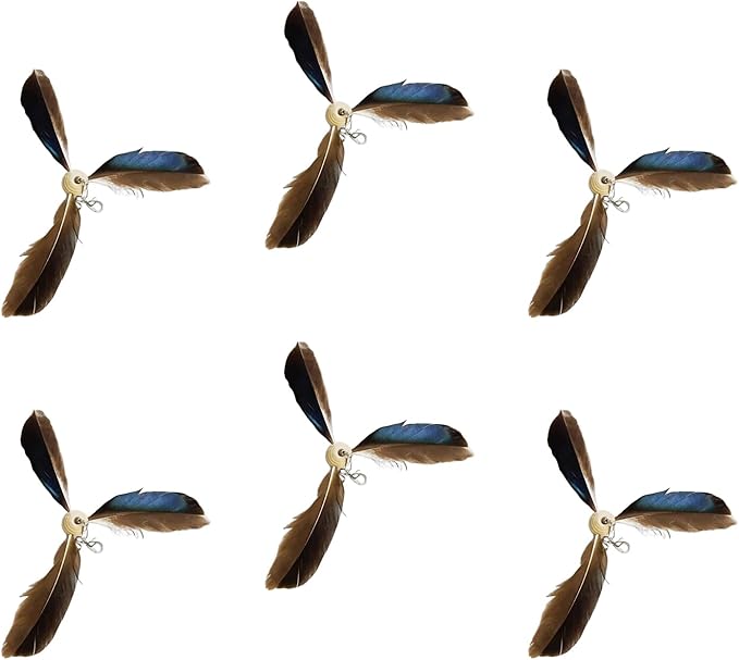 6pcs Cat Wand Attachment, Spining Propeller Cat Toys, Cat Propeller Toy with Bell, Replacement Artificial Feather, Indoor Cat Toy, Cat Interactive Toy(Brown)