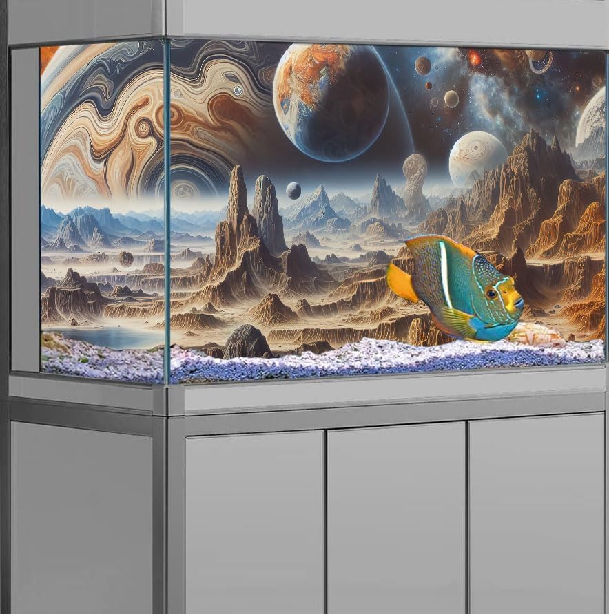 36X24IN Cosmic Spaceterrarium Background, Cool Parallel Space Themed Aquarium Reptile Habitat Background, Aquarium Background with 10EVA Double-Sided Tape