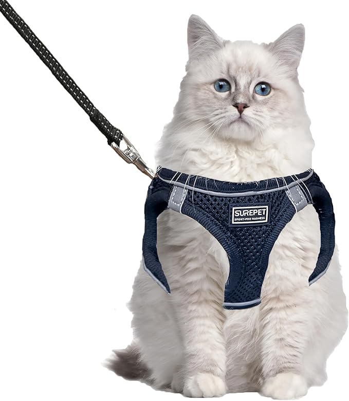 Cat Harness and Leash Set, Escape Proof Safe Adjustable Kitten Vest Harnesses for Walking, Easy Control Soft Breathable Mesh Jacket with Reflective Strips for Cats（Black Mesh，L）