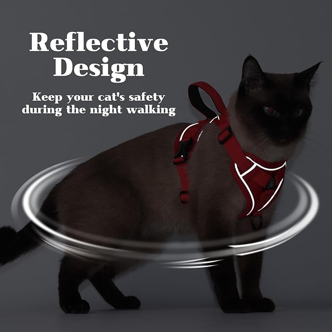 Cat Harness and Leash Set Escape Proof Adjustable Tactical Vest Breathable Kitten Harness with Handle for Walking Reflective Strips Jacket for Dark Night