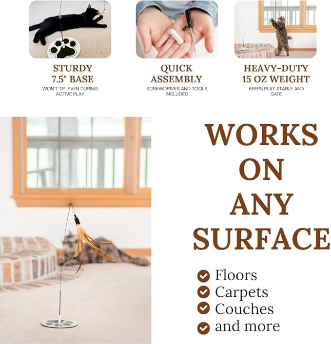 2 In 1 Cat Wand Toys For Indoor Cats Solid Round Base Cat Toys For Bored Indoor Adult Cats Self Play Cat Toys Cat Feather Toy Bird Feather Cat Toy Wand For High Energy Cat Toys Cat Teaser Wand Toy