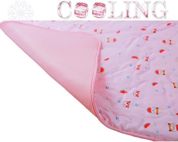SEIS Dog Ice Pad Ice Silk Cats Kennel Mat Pet Cooling Pad Summer Cool Bamboo Mat Breathable Pad (Pink Cat, L