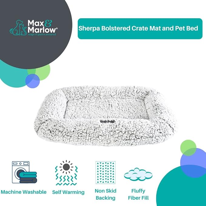 Max & Marlow Dog Bed Dog Couch Bed Washable Dog Bed Crate Mat Dog & Cat Bed, Non Slip Bottom, Gray, 23" L x 15" W x 3.5" Th