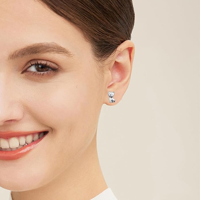 925 Sterling Silver Cat Earrings Cute Animal Kitten Stud Earrings cat Jewelry Gifts for Women Girls Hypoallergenic Earrings for Sensitive Ears
