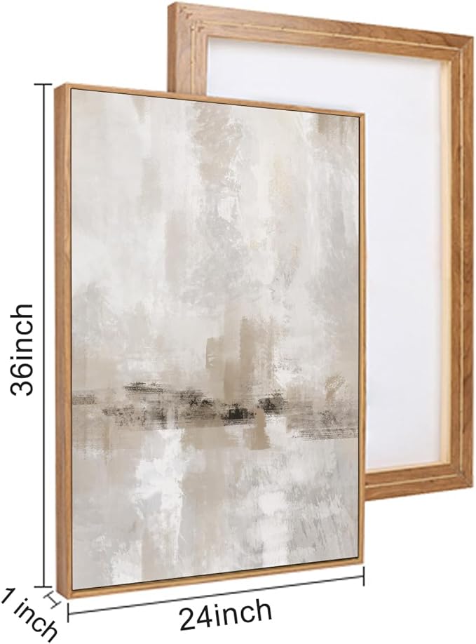 Abstract Neutral Textured Framed Canvas Wall Art Set, Modern Beige Wall Decor, Minimalist Brown Grunge Wall Painting, Black and White Art Print for Living Room, Bedroom, Office 24" × 36" × 3