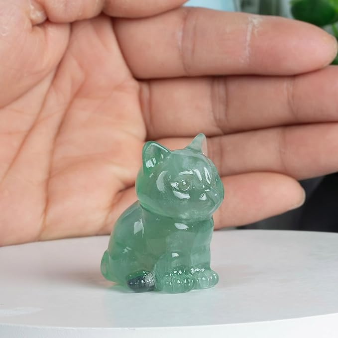 1.6 Inch Crystal Cat Statues, Fluorite Crystal Cat Figurines, Healing Crystal Kitty Figurine Decor, Cute Lucky Cat Statues for Gifts, Handcrafted Crystal Figurines for Home Ornaments