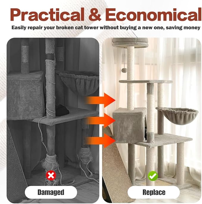 OSPNIEEK Cat Scratching Post Replacement with M8 Screws, 2 Pack 15.7“ Natural Sisal Rope Cats Tree Scratcher Refill, DIY Hemp Scratch Pole Part for Indoor Kitten Tower Refurbishment Accessories Spare