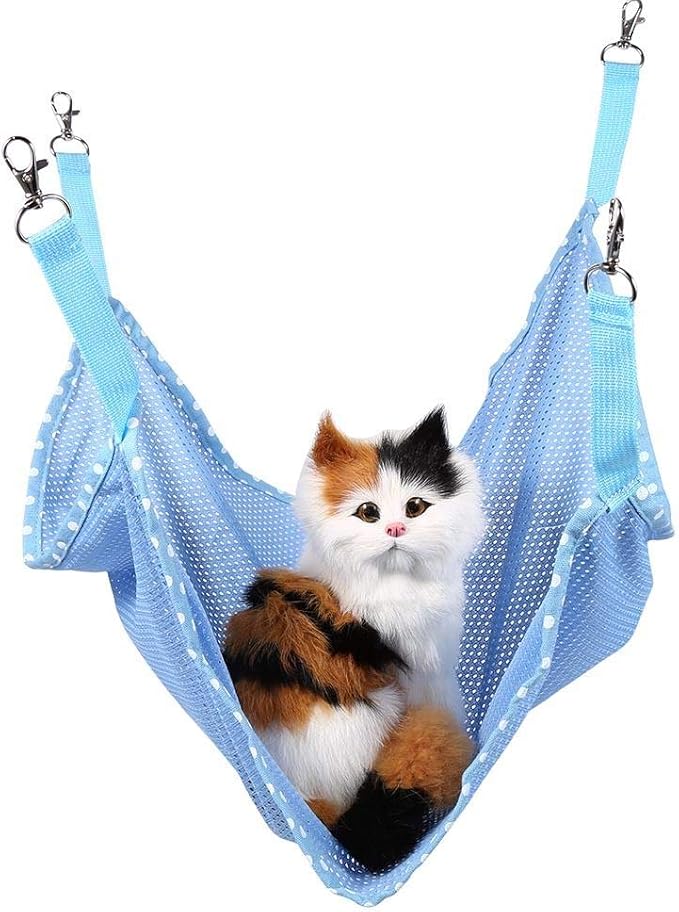 HEEPDD Cat Cage Hammock, Summer Breathable Mesh Hanging Bed Soft Pet Rest Sleepy Pad for Cats Puppy Ferrets Rabbits Other Small Animals(Blue L) Mice & Animal Toys