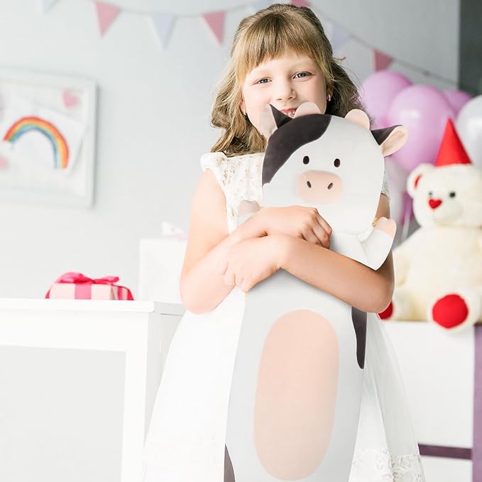36 inch Milk Cow Stuffed Animal, Soft Long Cuddle Squishy Pillow, Cute Cow Print Body Pillow Plushies Toy Gift for Kids, Boys Birthday