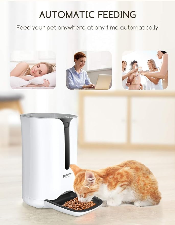 Automatic Cat Feeder, Faroro Dog Food Dispenser for Small Pets with Distribution Alarms, Portion Control, Voice Recorder and Programmable Timer for up to 4 Meals per Day