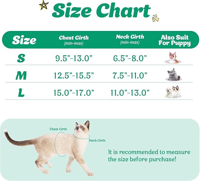 Supet Cat Harness and Leash Set - Soft Mesh Adjustable Cat Vest Harness with Reflective Strap for Walking Cat and Puppy Rabbit