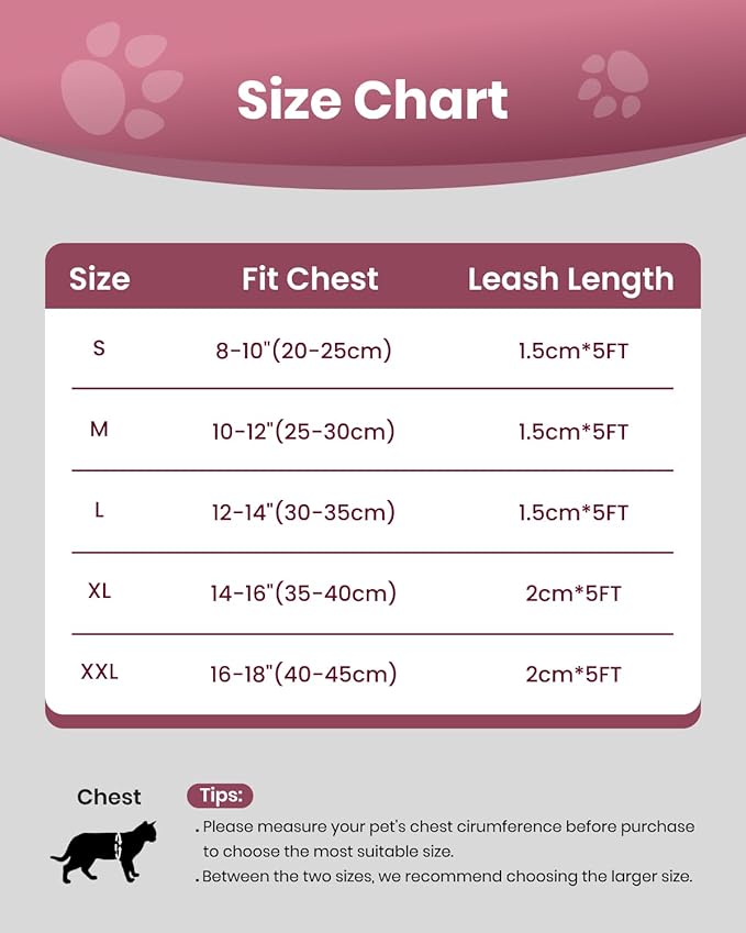 FAYOGOO Cat Harness and Leash Set for Walking Escape Proof, Kitten Harness and Leash Adjustable, Small Large Cat Walking Harness and Leash, Lightweight Soft Vest Harness and Leash(Medium, Pink)