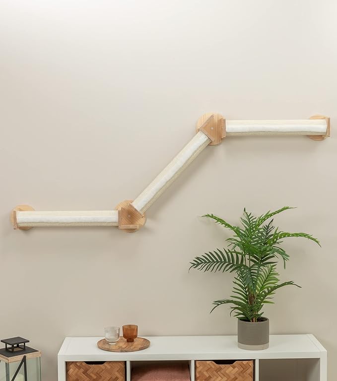 TRIXIE Wall Set 2, Indoor Wall Mounted Cat Scratching Posts for Elevated Fun, Lounger, Scratcher, Perch, Natural