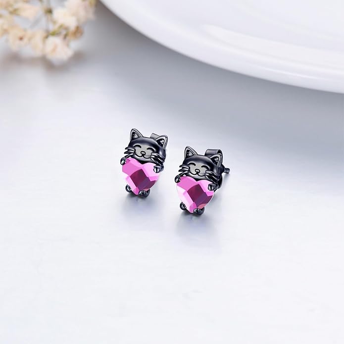 925 Sterling Silver Cat Earrings Cute Animal Kitten Stud Earrings cat Jewelry Gifts for Women Girls Hypoallergenic Earrings for Sensitive Ears