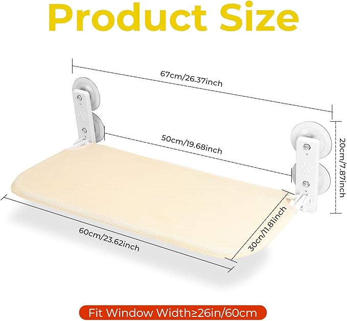 CycleMore Cordless Cat Window Perch, Foldable Cat Hammock Bed with Durable Metal Frame and 4 Strong Suction Cups Cat, Cat Bed Seat Cat Window Shelf for Cats Indoor