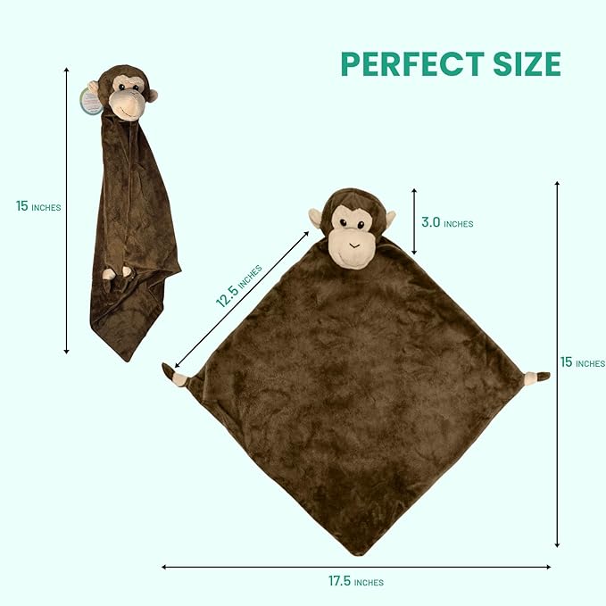 Baby Security Blanket - 18" Tall Soft Fleece Baby Blanky for Boys & Girls – Baby Soothing Blanket with Plush Stuffed Animal - Monkey