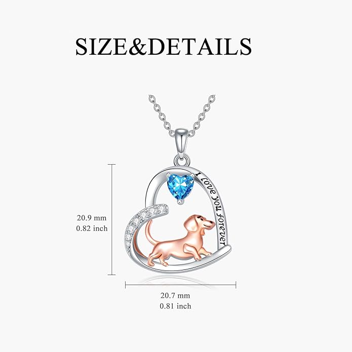 Dachshund Necklace 925 Sterling Silver Dachshund Birthstone Pendant Cute Animal Puppy Dog Dachshund Jewelry Gifts for Women Dachshund Lover