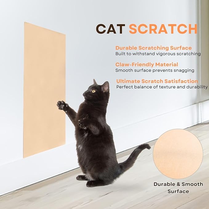 Cat Scratch Mat (Beige, 8-Pack, 9.8''*18.8''), Furniture Protector from Cats Scratching, Strong Self-Adhesive Backing for Easy and Sturdy Application, Versatile for Cat Trees, Posts, and Beds