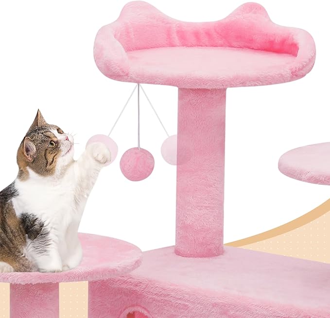 MoNiBloom Cat Tree, 54 Inch Cat Tree Tower with 2 Cat Condo, Cat Tower with Scratching Post, Cat Climbing Tower, Cat Tree for Indoor Cats, Soft Pink