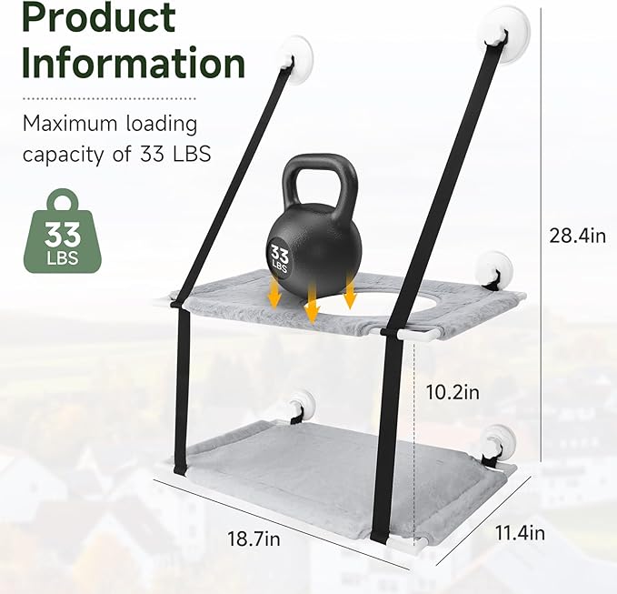 Cat Window Perch,SAN LIKE Double Design Cat Window Hammock,Pet Window Perch Shelf, Large Suction Cups Window Resting Seat for Indoor Cats,Cat Window Bed for Large Cats (Gray)