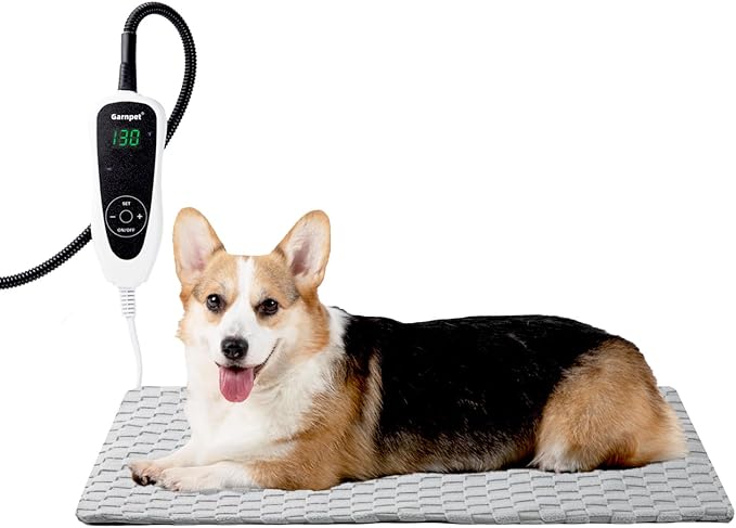 Cat Heating Pad, Heated Cat Bed Indoor, Heated Dog Bed with Steel-Wrapped Cord, 25-Level Timer & 11-Level Adjustable Temperature Pet Heating Pad, 18x18 Inch