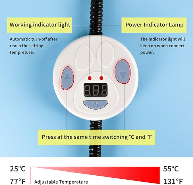 NAMSAN Heated Cat Bed, 7-Level Adjustable Temperature Rabbit Warming Mat, Outdoor/Indoor Dog Cage Heating Pad with Chew Resistant Cord, Blue