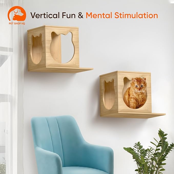 Cat Wall Shelves Furniture for Climbing - Cat House Wall Mounted - Indoor Wooden Floating Cat Furniture - Different Models Including Shelves, Perches, Hammock, Bed, Bridges, Walkways