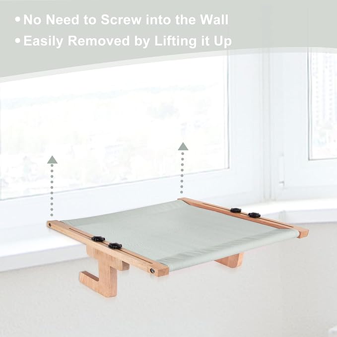 Petmolico Cat Window Perch, Wood Cat Ledge for Window Sill Cat Window Hammock for Indoor Cats up to 40 lbs, Gray