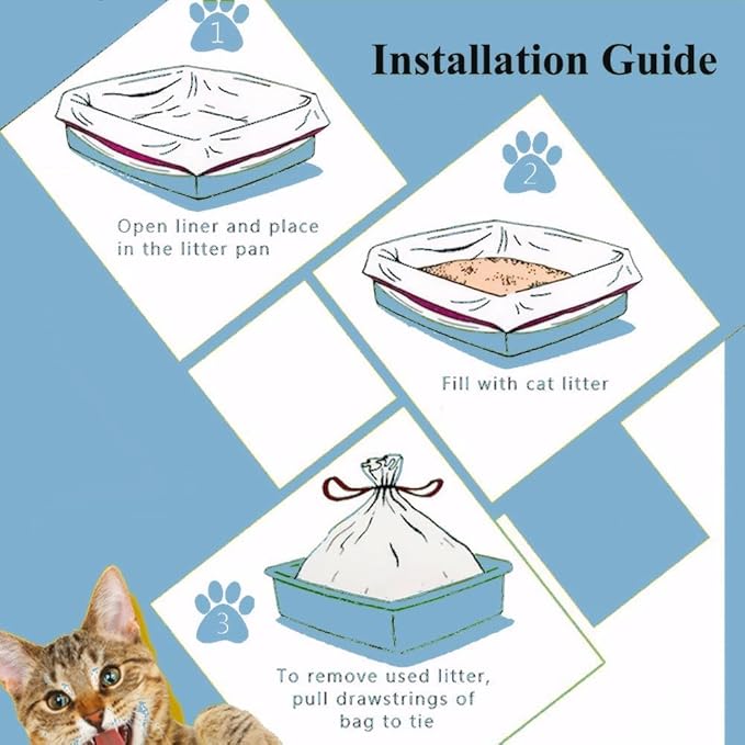 120 Count Cat Litter box Liners, Compatible with Automatic Thick Drawstring Heavy Duty Replacement Waste Trash Bags - 21.6" x 11.8"