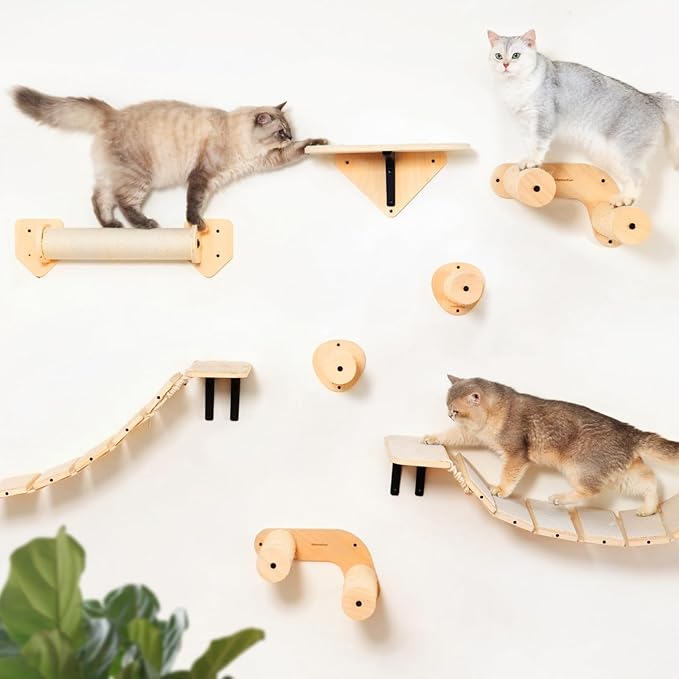 MEWOOFUN Cat Wall Shelves, 16.5'' x 10.3'' Cat Hammock with Scratching Mat, Wooden Cat Wall Furniture for Indoor Cats, Wall Mounted Cat Bed for Sleeping, Climbing and Playing