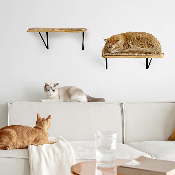 2Pack Wooden Cat Wall Shelves with Sisal Mat,16x9.8 Inch Cat Wall Steps Cat Bed for Sleeping,Scratching and Playing.