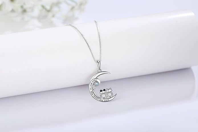 925 Sterling Silver Pig/Koala/Frog/Cat Horse Necklace I Love You to the Moon and Back Cute Animal Love Heart Moon Pendant Necklaces Jewelry Birthday Gifts for Women Best Friends