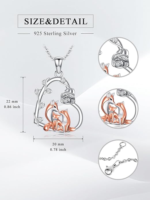 Cute Mother and Daughter Fox/Cat/Cow/Monkey/Panda Necklace 925 Sterling Silver Heart Flower Heart Necklace Animal Jewelry Mother's Day Jewelry for Women