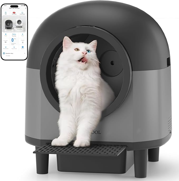 Automatic Cat Litter Box Self Cleaning,Smart Litter Box with 10 Safety Sensor Radars,100L Electric Cat Litter Box with Stairs for Multiple Cats,APP-Control,Advanced Odor Control OMCPET-Black