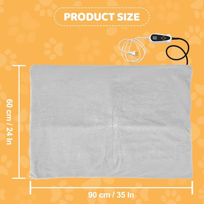 Pet Heating Pad for Cats Dogs with Timer Temperature Adjustable, Electric Heating Mat Indoor, Adjustable Warming Mat, Waterproof Heated Bed with Chew Resistant Steel Cord，Pet Heated Mat