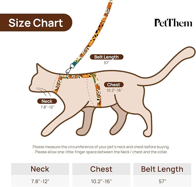 Cat Harness and Leash Set - Escape Proof Vest Harness for Cat, Comfortable Soft Lightweight, Easy Adjustable Cat Collar Harness for Small Medium Large Cats (King of The Jungle)
